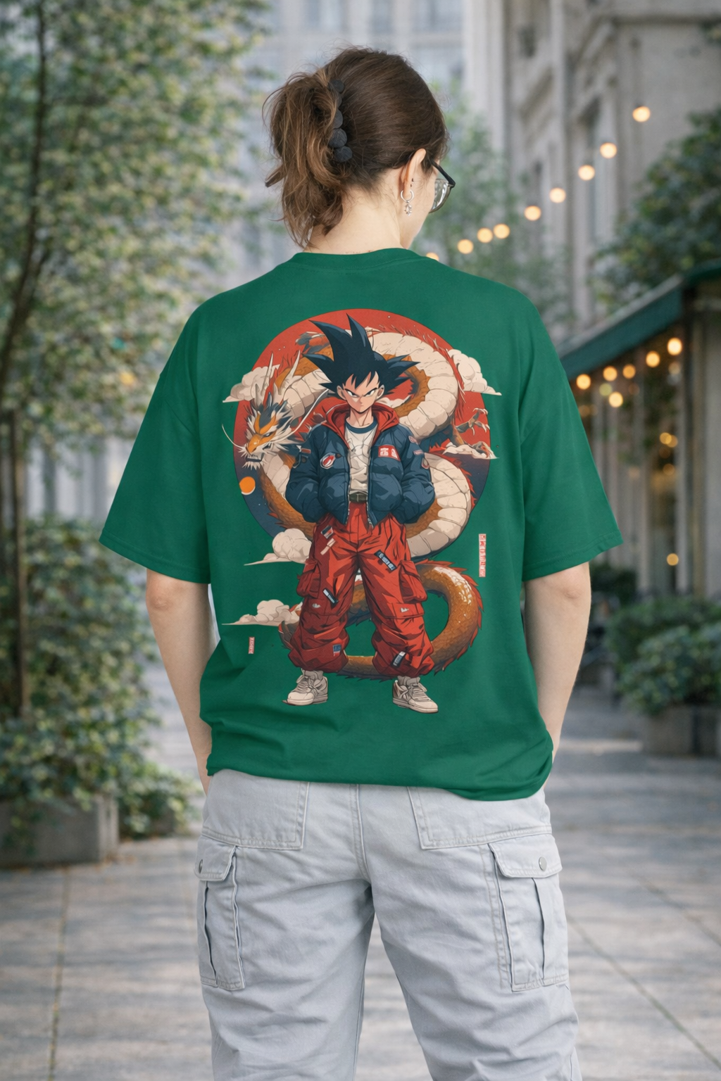 Goku Dragon Ball Z Bottle Green Oversized T-Shirt Full Back View 2