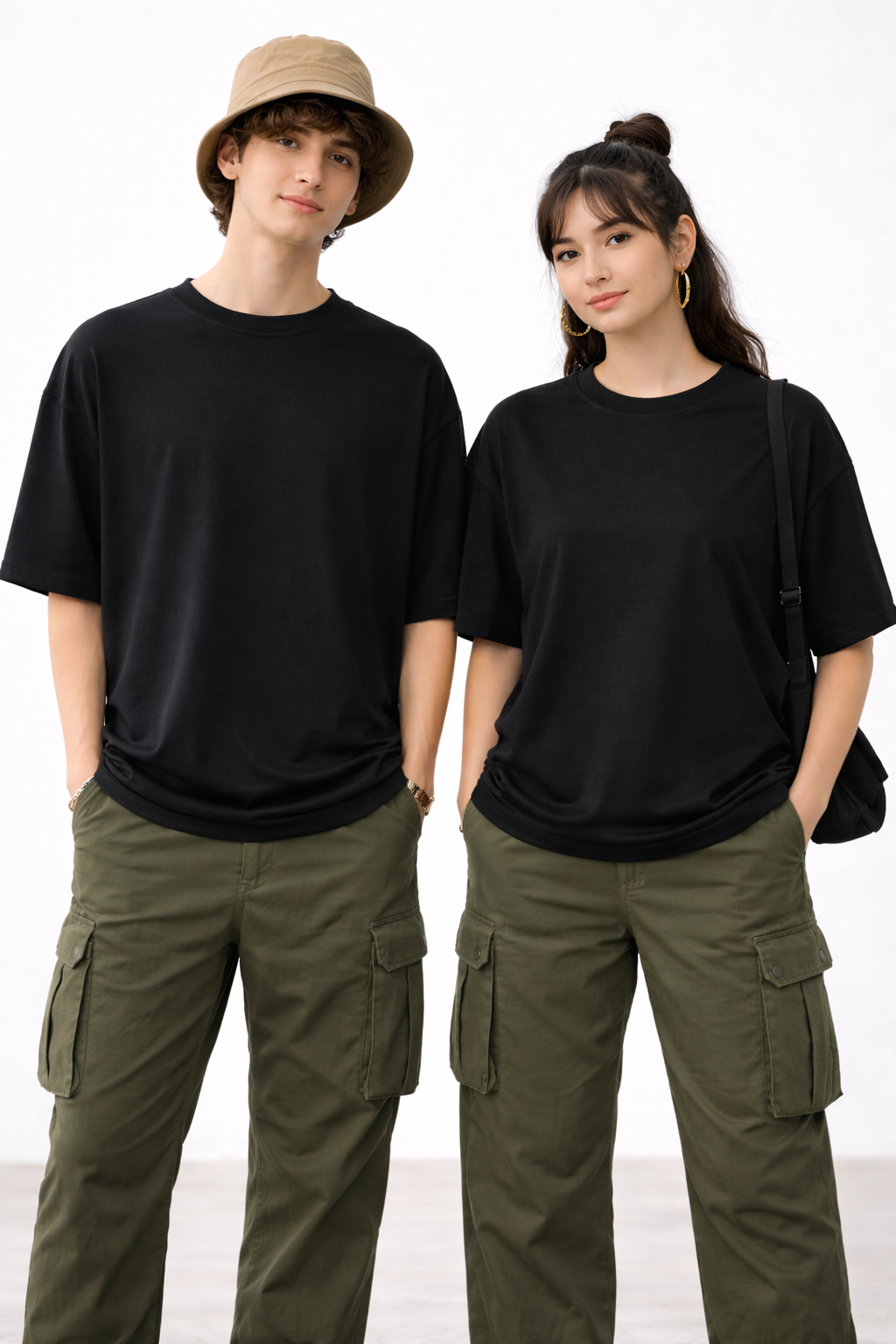 Pixelink - Grasshopper - Puff Print - Unisex Oversized T-Shirt - Black Color Front View 2
