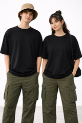 Pixelink - Grasshopper - Puff Print - Unisex Oversized T-Shirt - Black Color Front View 2