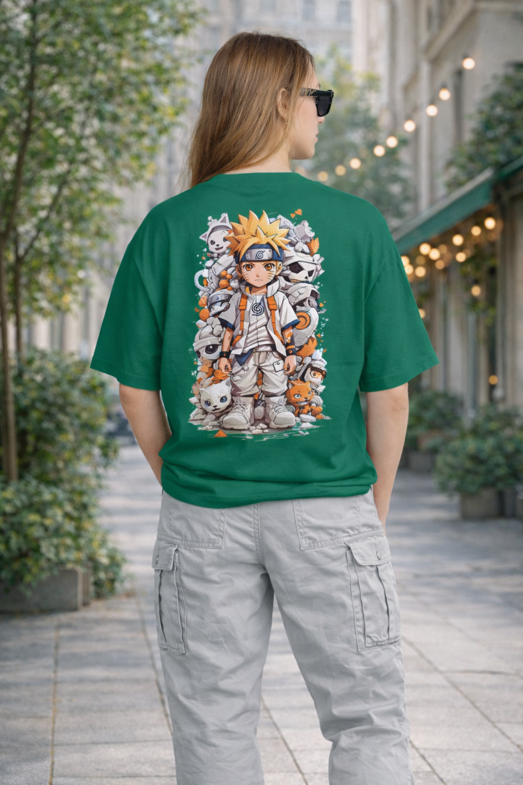 Baby Naruto Anime Bottle Green Oversized T-Shirt Full Back View 2