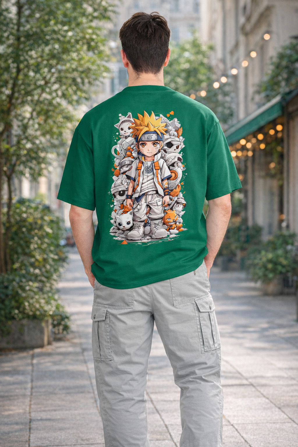 Baby Naruto Anime Bottle Green Oversized T-Shirt Full Back View 1