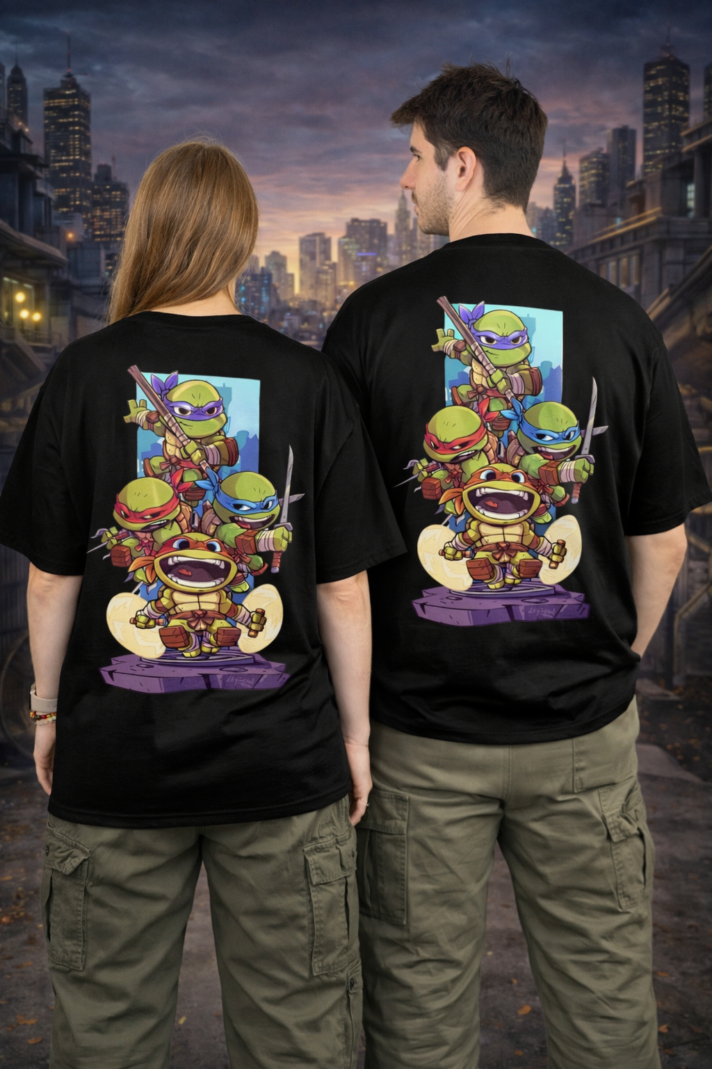Pixelink - Ninja Turtles Streetwear - Unisex Oversized T-Shirt - Black Color - Pixelink