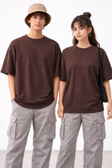 Pixelink - Positive Beach - Puff and Texture Print - Unisex Oversized T-Shirt - Brown Color-Front-View-2