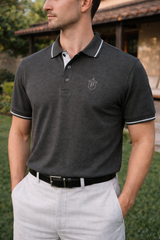 Pixelink - Premium Polo T-Shirt - Regular Fit - Black Mélange Color Closer View