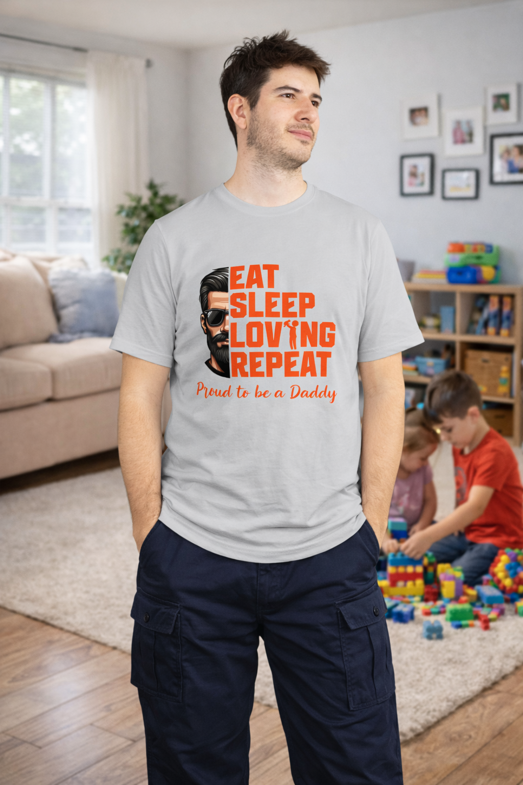 Light Gray Proud to be best dady Relaxed Fit T-Shirt Full Front View