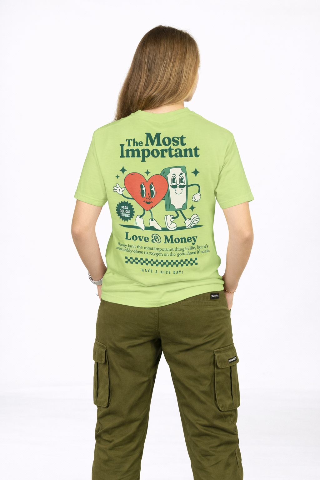 Love and Money Both Needed Pista Regular Fit T-Shirt Back Full View 2