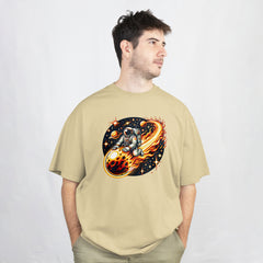 Space Travel Beige Oversized T-Shirt Front View 1